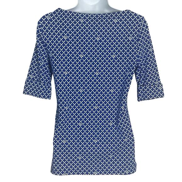 Lauren Ralph Lauren Lot of 2 Tops S/P Boat Neck Stretch Red Floral Blue Geo - Picture 7 of 12